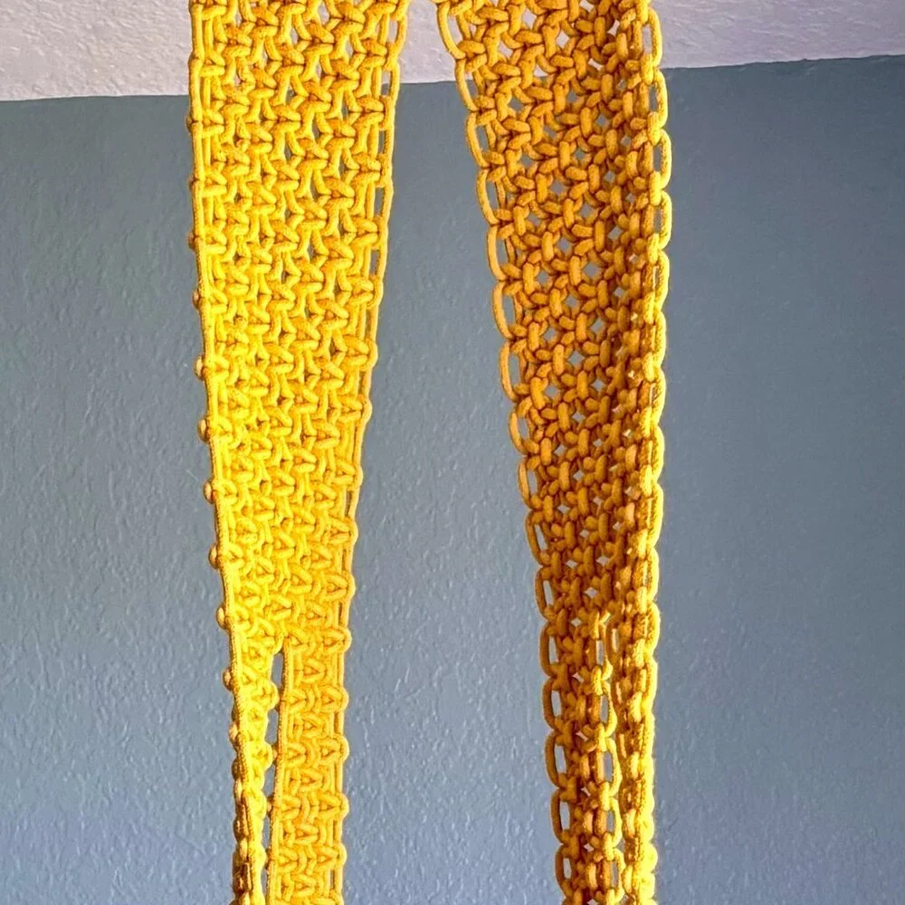 Handcrafted Artisanal Gold Mustard Macramé Plant Pot Hanger Holder Wall Hanging
